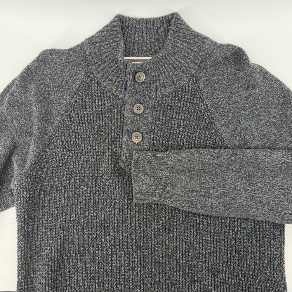 Weatherproof Vintage Mens Large Gray Cotton Waffle Knit Mock Neck Henley Sweater